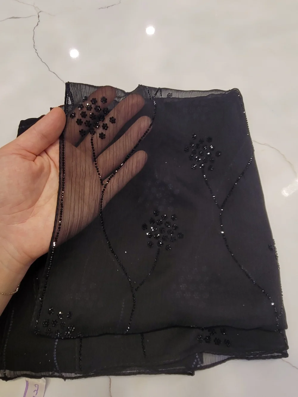 Chic Black Beaded Hijab Scarf - Women Accessories